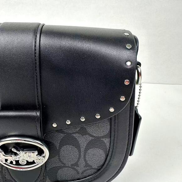Coach Georgie Saddle Crossbody Colorblock Sig Canvas Silver/Graphite/Black NWT - Picture 7 of 12